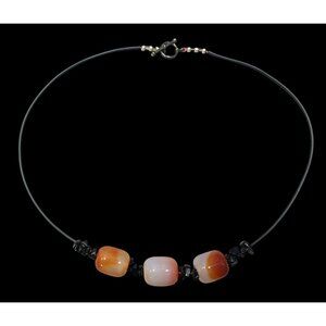 Handmade Carnelian Beaded Necklace With Onyx Chip Accents